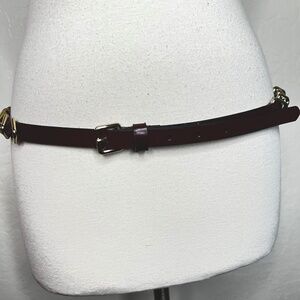 Rebecca Minkoff Metal Triangle Leather Belt Red Maroon Tawny Port M